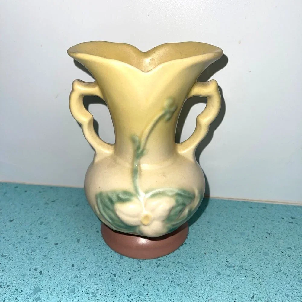 Hull Flower Vase Ceramic Vintage Two Handle Decorative Yellow Green Made In USA
